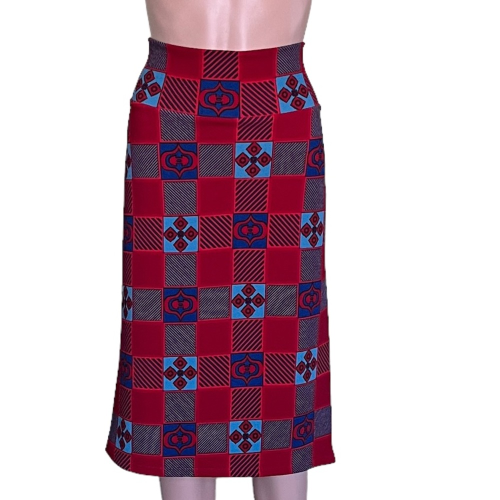 LuLaRoe Straight MIdi Skirt, Red Blue | 3X - Picture 1 of 9